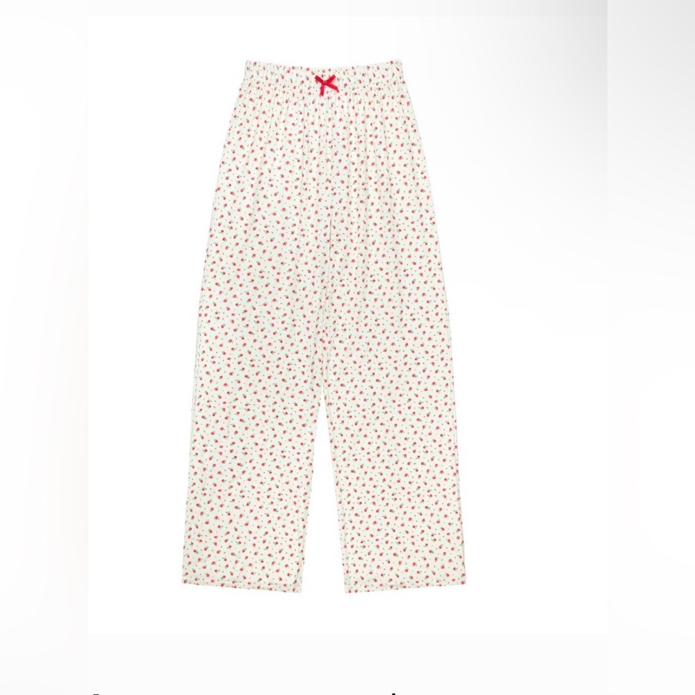 Happy Camper White Floral Pajama Pants with Bow 95% recycled poly 5% spandex